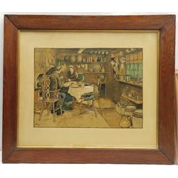 After Cecil Aldin (British 1870-1935), 'Sam Weller Meets his Mother in Law', chromolithograph from the 'Pictures from Pickwick' series pub. Lawrence and Jellicoe 30cm x 40cm; 'The Glasgow Coach', chromolithograph pub. Lawrence and Jellicoe c.1907, 27cm x 70cm (2)