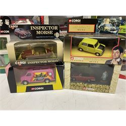 Corgi - seventeen TV/Film related die-cast models including Last of the Summer Wine, Charlie's Angels, Starsky & Hutch, Inspector Morse, Lovejoy, Mr. Bean, Chitty Chitty Bang Bang, Monkees, Fawlty Towers, Green Hornet, Summer Holiday, National Lampoon Vacation etc; all boxed (17)