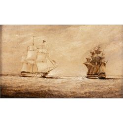 Circle of John Ward of Hull (British 1798-1849): British and Dutch Ships at Sea, pair oils on panel unsigned 13cm x 23cm (2)