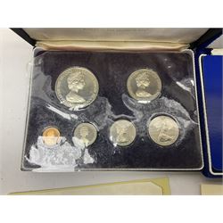 Four British Virgin Islands proof coin sets, comprising First Coinage of the British Virgin Islands 1973 proof six coin set, containing silver one dollar coin, 1977 and 1979 proof sets, containing high denomination silver coins, and The Royal Coronation Jubilee 1977 six coin silver proof set, each minted at the Franklin Mint, all cased with certificates, and a Solomon Islands 1978 proof seven coin set, containing silver five dollar coin, minted at the Franklin Mint, cased with certificate (5)