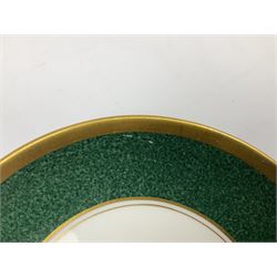 Coalport Athlone Green pattern tea wares, comprising coffee pot, seven coffee cans and saucers, milk jug, open sucrier, six tea cups and saucers, and six twin handled cups and saucers (42) 