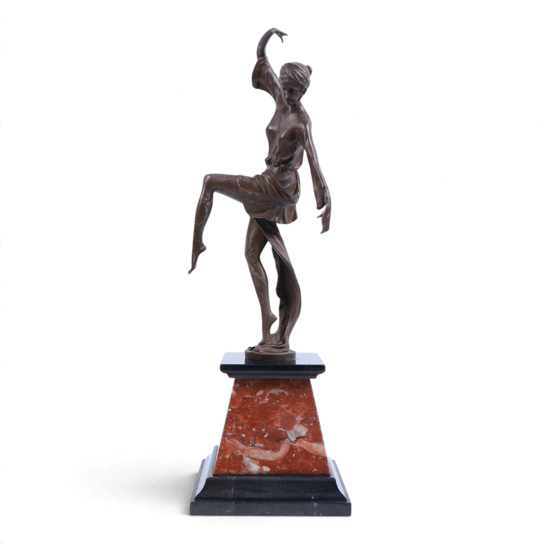 Art Deco-style bronze of a dancing girl on marble plinth base, H46cm
