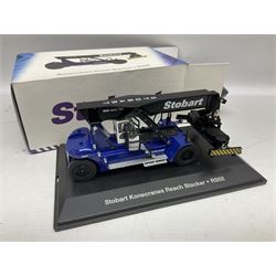 Eddie Stobart - three Corgi die-cast lorries comprising Volvo Short Wheelbase Lorry with Close Couple Trailer; 59516, Renault Curtainside Trailer; 59538 and ERF Curtainside Trailer; 59502, Oxford 1:76 scale die-cast Scania EVO 6 Car Transporter, togther with various Atlas models, all boxed (10)