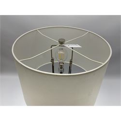 Ralph Lauren - 'Beckford' table lamp, cylindrical form in chocolate brown leather, polished metal base, with shades