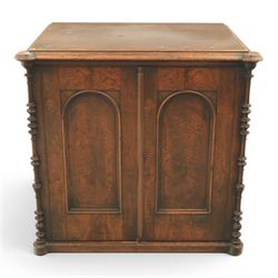 Victorian mahogany low cabinet, shaped rectangular top fitted with two arch panelled doors...
