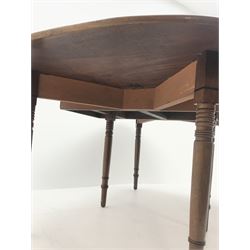 George III mahogany drop leaf dining table, six turned supports 