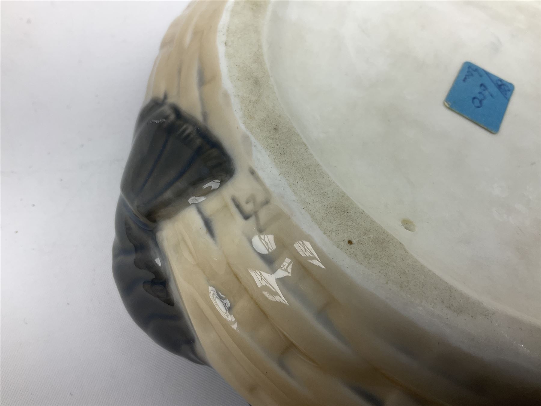 Pair of Royal Copenhagen bowls modelled as baskets and mounted with lobsters, model no 3498 and 3277, with painted and printed marks beneath, largest D19cm