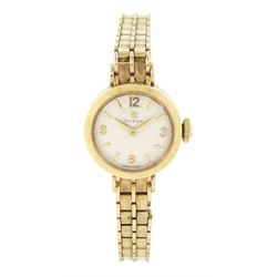 Omega ladies 9ct gold manual wind wristwatch, Cal. 483, cream dial with baton and Arabic h...