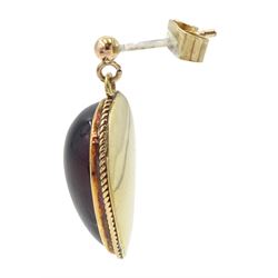 Victorian 15ct gold mounted pear shaped garnets, later converted into pendant stud earrings and matching pendant necklace