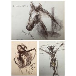 Henry Roland (Belgian 1919-2000): Three mixed media still life studies variously signed, titled and dated together with a signed Sketch of a Lady upon a beermat; a posthumous album of prints with other Roland ephemera max 24cm x 32cm (5)