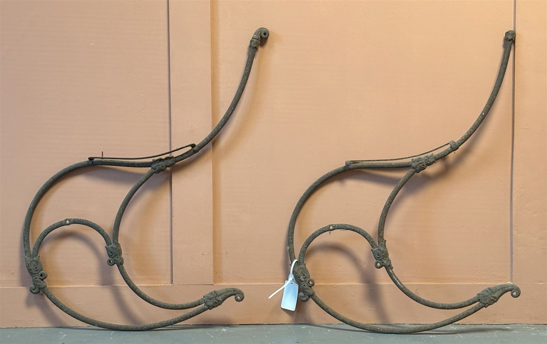 Pair of Victorian cast iron campaign rocking chair ends by Coalbrookdale, for restoration. H107cm.  - COLLECTION BY APPOINTMENT FROM: The White House, Thirsk Road, Easingwold, York, YO61 3NF - CALL 01723 507111 TO ARRANGE