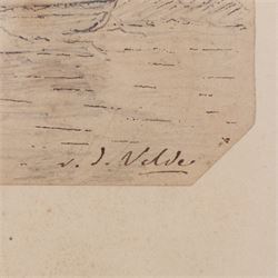 Manner of Willem van de Velde (Dutch 1633-1707): Sailing Boat Battling a Storm, pencil and ink on paper bearing signature 17cm x 15cm 