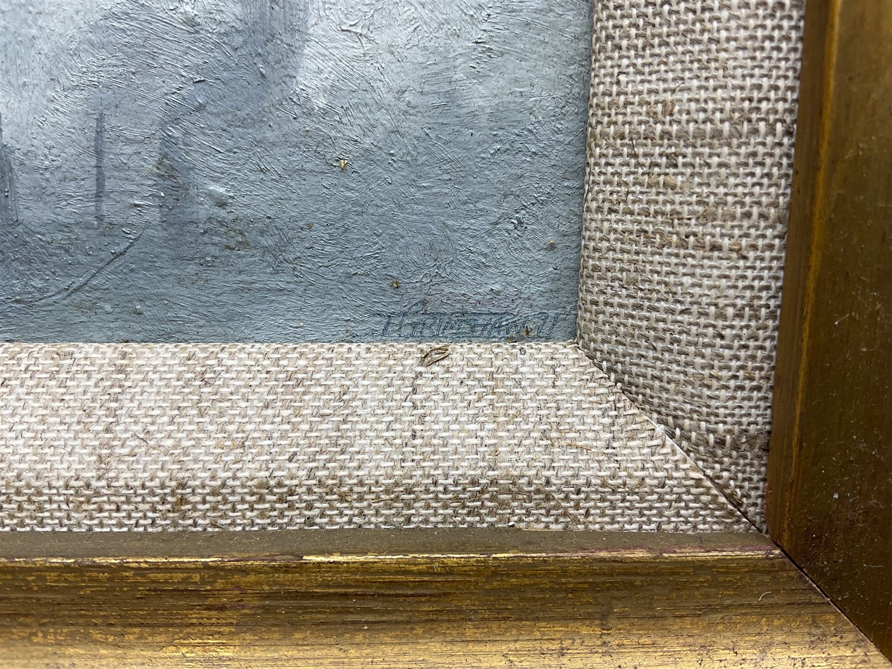 Trevor Grimshaw (Northern British 1947-2001): 'Industrial Scene with Two Chimneys', oil on canvas signed and dated '71, titled verso 16cm x 24cm