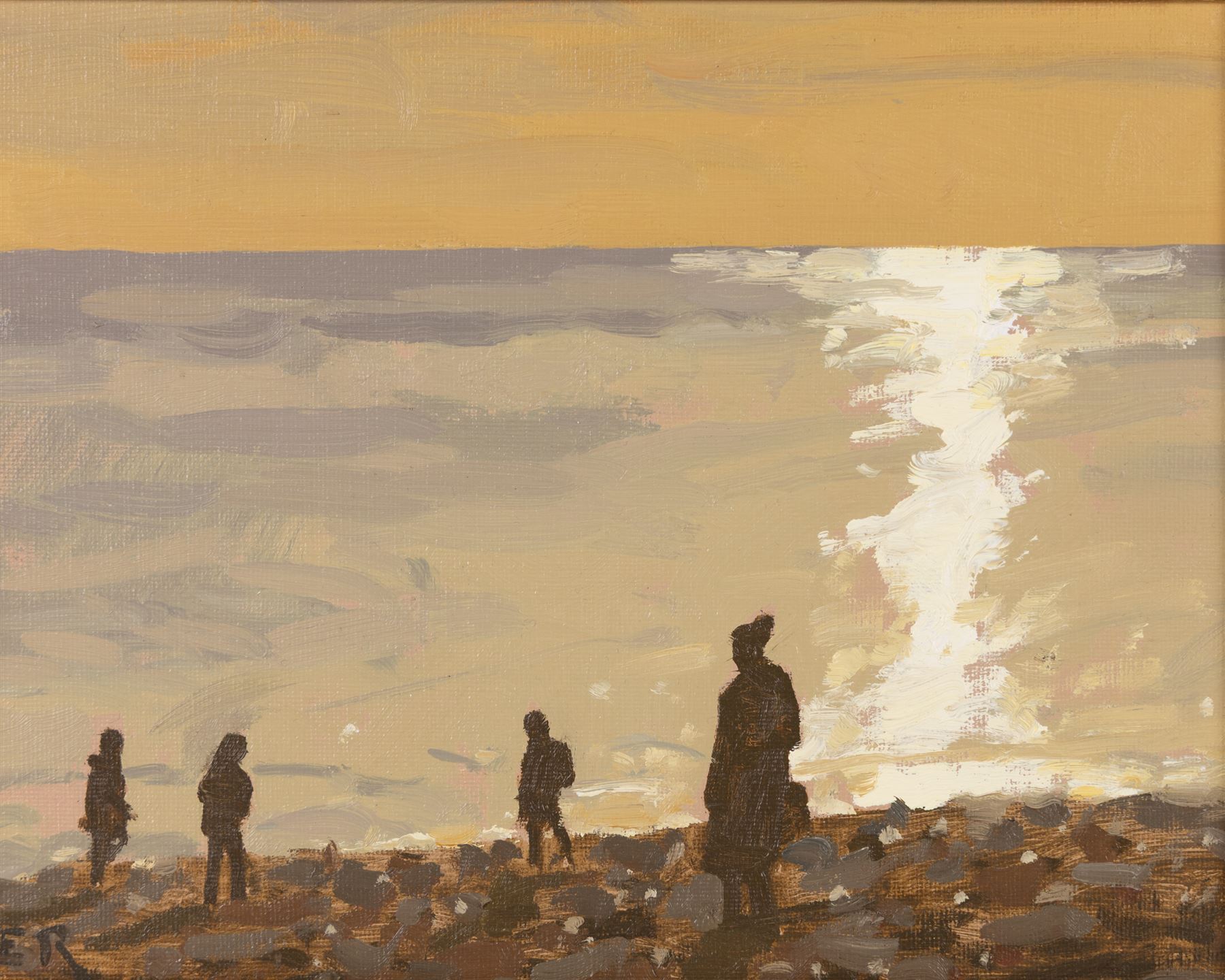 Elliot Roworth (British 1994-): 'Beach Day - Brighton', oil on canvas board signed with initials, titled and dated February 2023 verso 18.5cm x 23.5cm