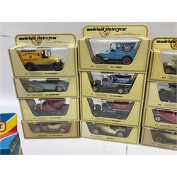 Twenty-nine matchbox Models of Yesteryear including commercial vehicles, trams, sports cars etc; six other Matchbox die-cast models; all boxed; and two Matchbox Super Trucks in opened blister packs (37)