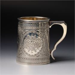 Edwardian silver christening mug with engraved decoration H8cm Birmingham 1902 and two others 1900 and 1902