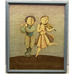 Joyce Roybal (Italian 1955-): The Musicians, oil on canvas signed 60cm x 50cm