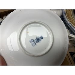 Portmeirion Botanic Garden jug, Poole Pottery planter, Denby coffee pot, Wedgwood Jasperware trinket box, Le Creuset oven dish and a collection of other ceramics, etc, in four boxes 