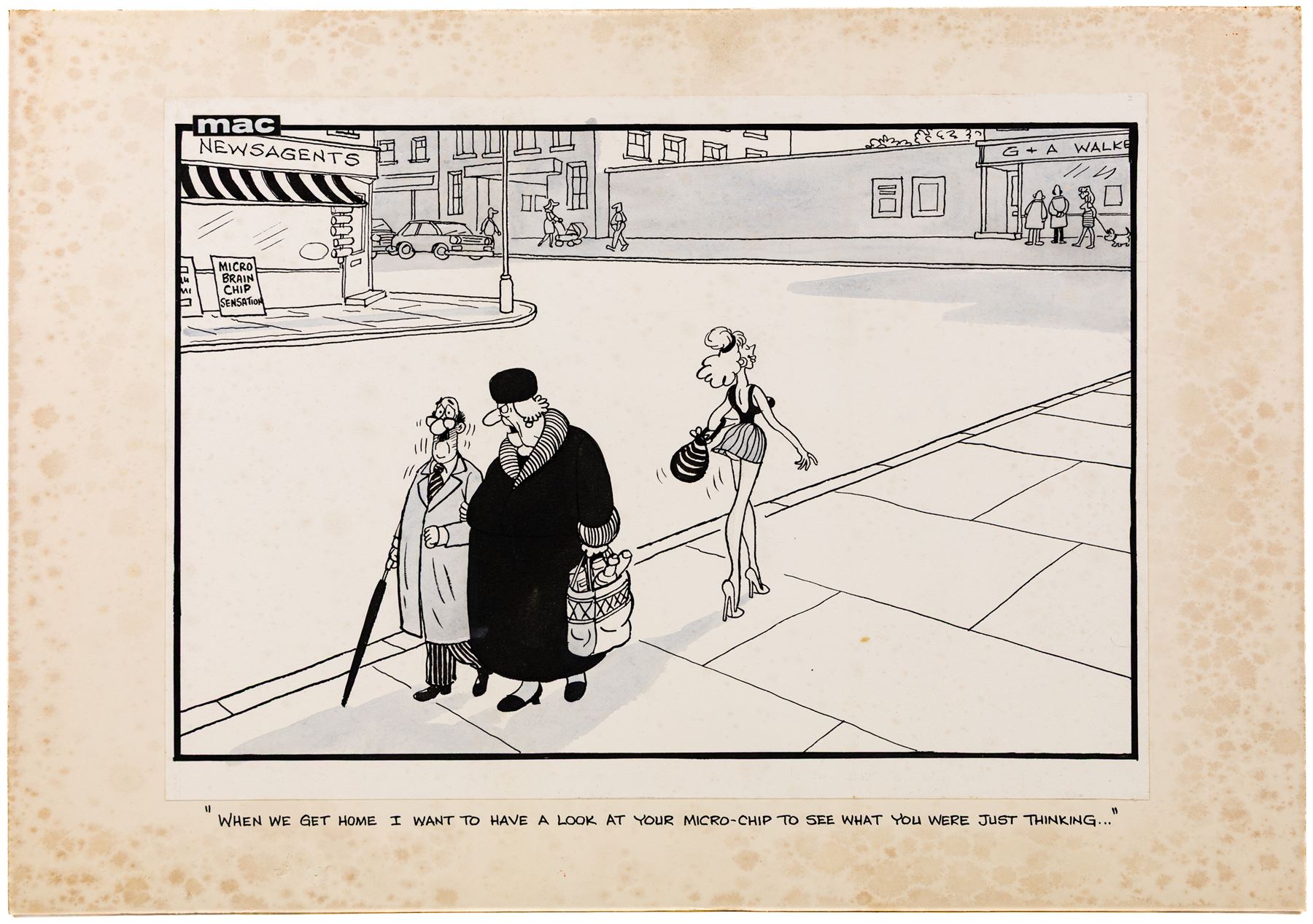 Stanley McMurtry (Mac) (British 1936-) original cartoon presented to Arthur C Clarke by the artist and the Daily Mail 1996, together with other items gifted to Arthur C Clarke, including Annigoni limited edition print of Sri Lankan model Sharmini signed and dedicated to Arthur and his brother by the model, two framed images of Earth, a Russian address book with a hand-written dedication to the first page and a framed image of a 22cm Ion Thruster, largest H85cm

Notes: This item is from the private collection of Arthur C. Clarke's brother.