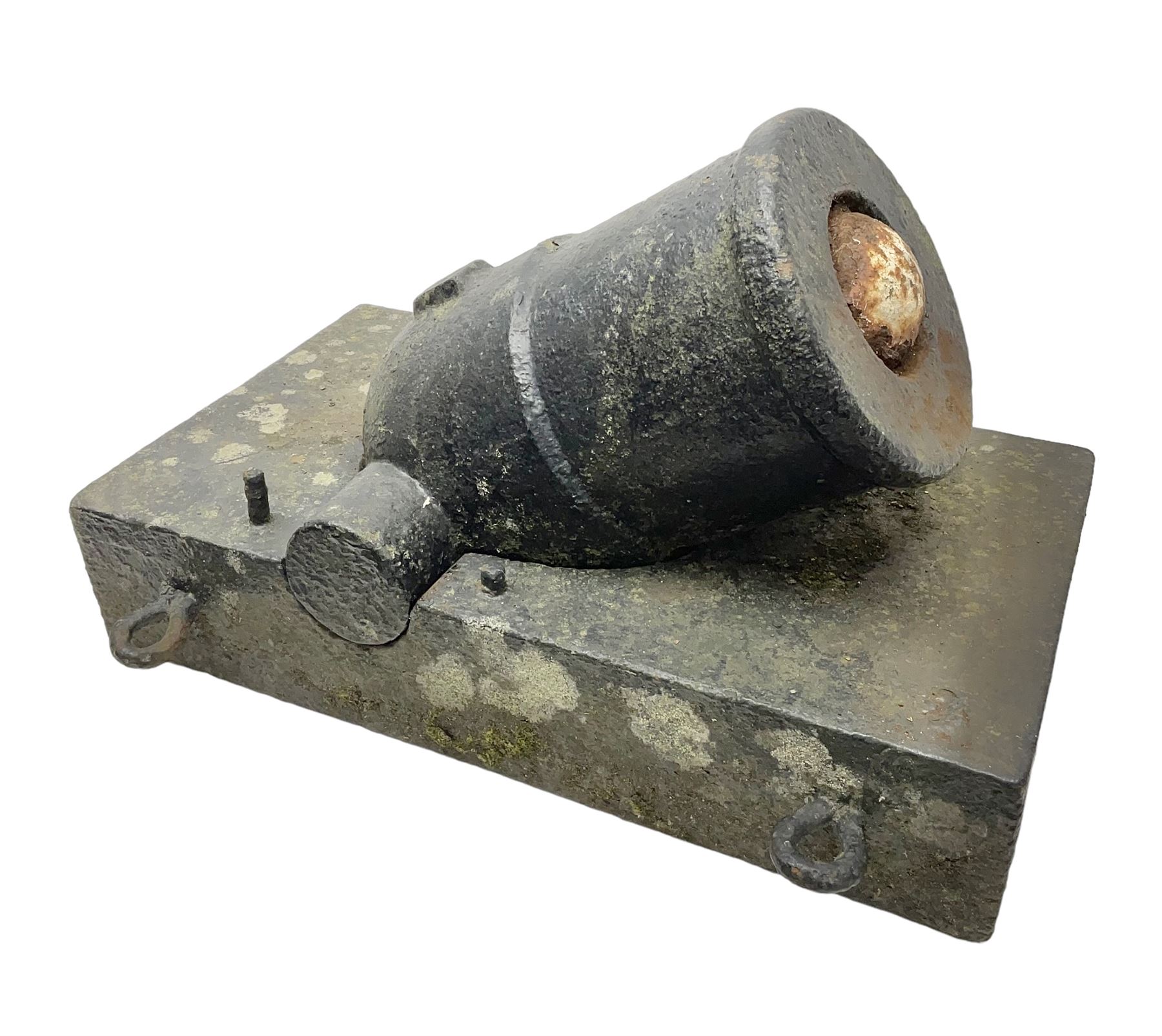 Black painted cast-iron muzzle loading mortar for round ball shot, 18th/19th century, approximately 9cm (3 1/2