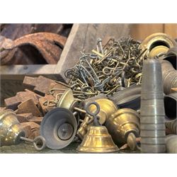 Quantity of early 20th century brass light fitting parts, together with brass walking stick ferals, brass headed nails, wrought iron acanthus leaf brackets etc.  - COLLECTION BY APPOINTMENT FROM: The White House, Thirsk Road, Easingwold, York, YO61 3NF - CALL 01723 507111 TO ARRANGE