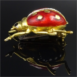  Diamond and red enamel 18ct gold ladybird brooch, stamped 750  