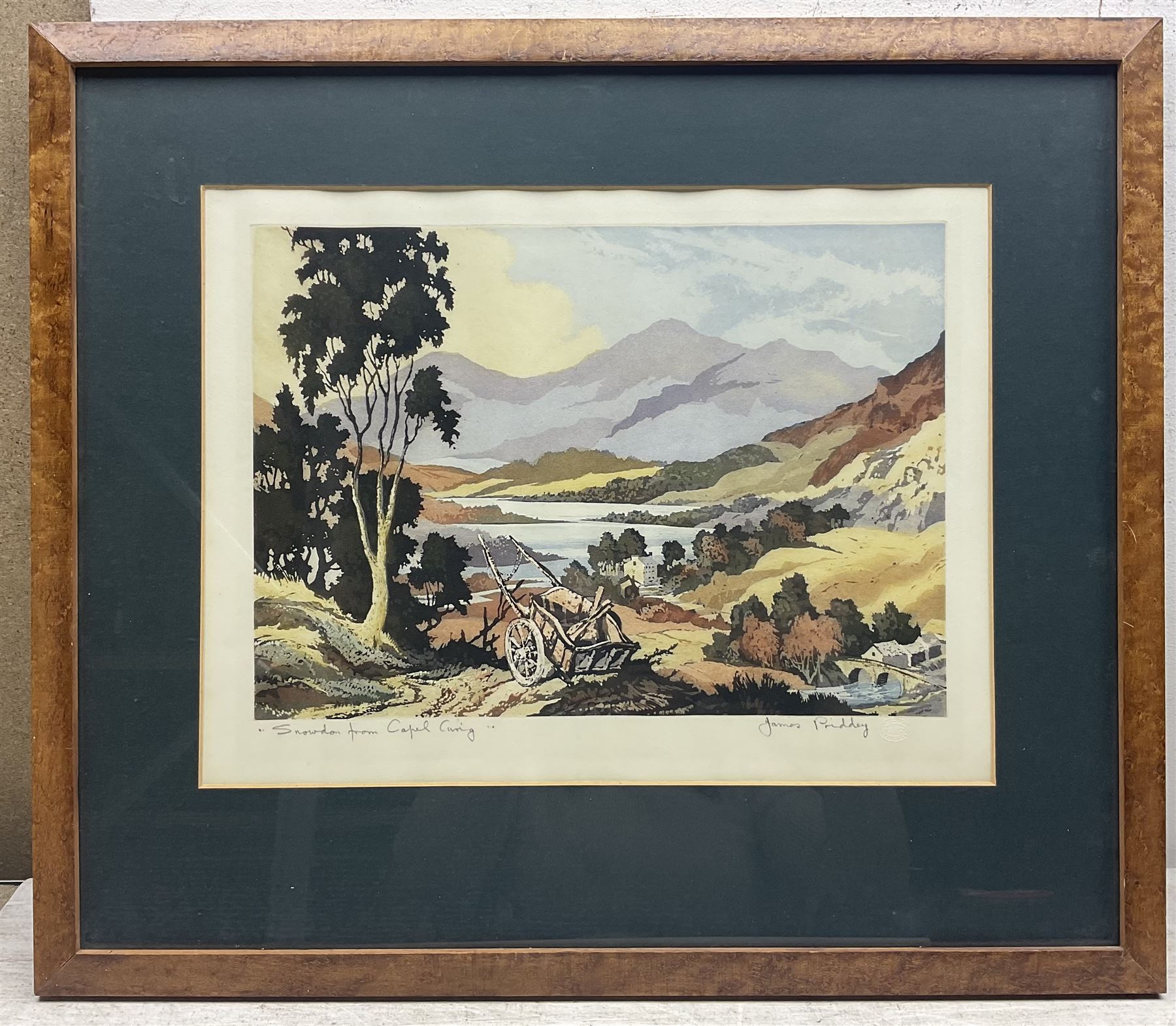 James Priddey (British 1916-1980): 'Snowdon from Capel Curig', colour etching with aquatint signed and titled with Warwick Galleries artists proof blind stamp 30cm x 40cm 