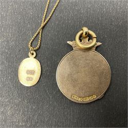 9ct gold jewellery including identity bracelet, St Christopher's pendant necklace and a fob medallion