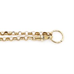 19th / early 20th century gold faceted belcher link guard / necklace chain, with lobster and ring clasp, makers mark B.G
