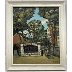 Alphonse Leon Quizet (French 1885-1955): Entrance to a Parisian Crypt, oil on board signed 45cm x 37cm