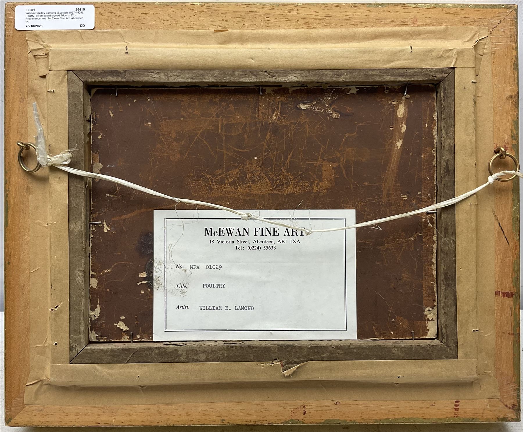 William Bradley Lamond (Scottish 1857-1924): Poultry, oil on board signed 16cm x 22cm
Provenance: with McEwan Fine Art, Aberdeen, label verso