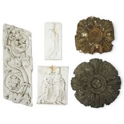 After the Antique - Three relief moulded plaster panels with figures, flowers etc., larges...