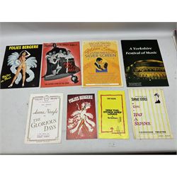 Over thirty theatre programmes 1940s and later including various London theatres - Apollo, Adelphi, Savoy, Drury Lane, Palace, Prince Edward, Vaudeville, Palladium etc, Folies Bergere and others