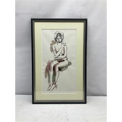 Peter Collins ARCA (British 1923-2001): Seated Nude with Headscarf, pen ink and wash 44cm x 23cm 
Provenance: Studio sale: The late Georgina and Peter Collins Collection,‘The Contents of Stanley Studios, Chelsea’; Sulis Fine Art.