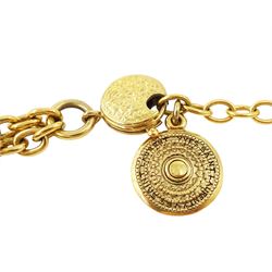 Yves Saint Laurent gilt metal two-tier necklace, with textured medallion charms 
