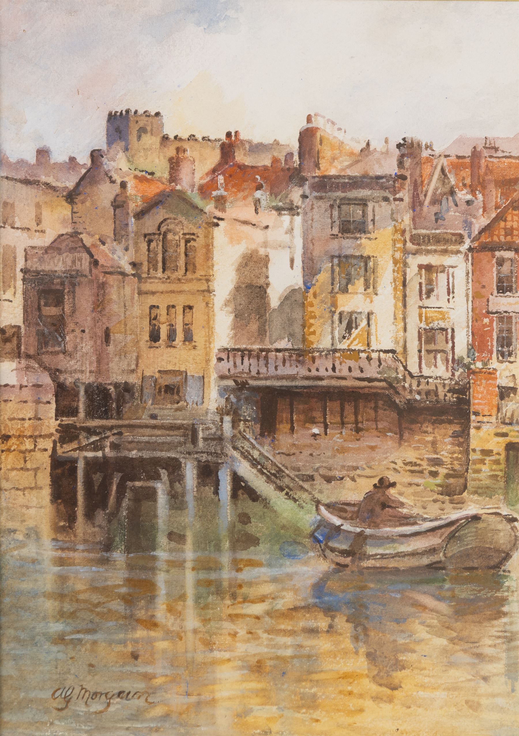 Alfred George Morgan (British 1848-1930): 'The Forge', View of Rigg Mill - Whitby and Distant View of Whitby Castle, set of three watercolours signed max, one titled verso 40cm x 26cm (3)