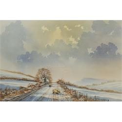 I A Gillibrand (British 20th century): Winter Scene with Sheep, watercolour signed 36cm x 53cm