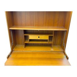 Nathan - teak wall unit and corner TV unit, bookcase unit with fixed shelves, locking fall front writing surface and twin door base with recessed panels(H 194cm, W 102cm, D 45cm), along with a matching angled corner TV cabinet with cupboard and side shelving (H 51cm, W 91cm, D 48cm)