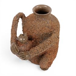 John Hudson; stoneware bear jar , in the manner of an 18th century Nottinghamshire salt glazed stoneware bear baiting jar and cover, H26cm