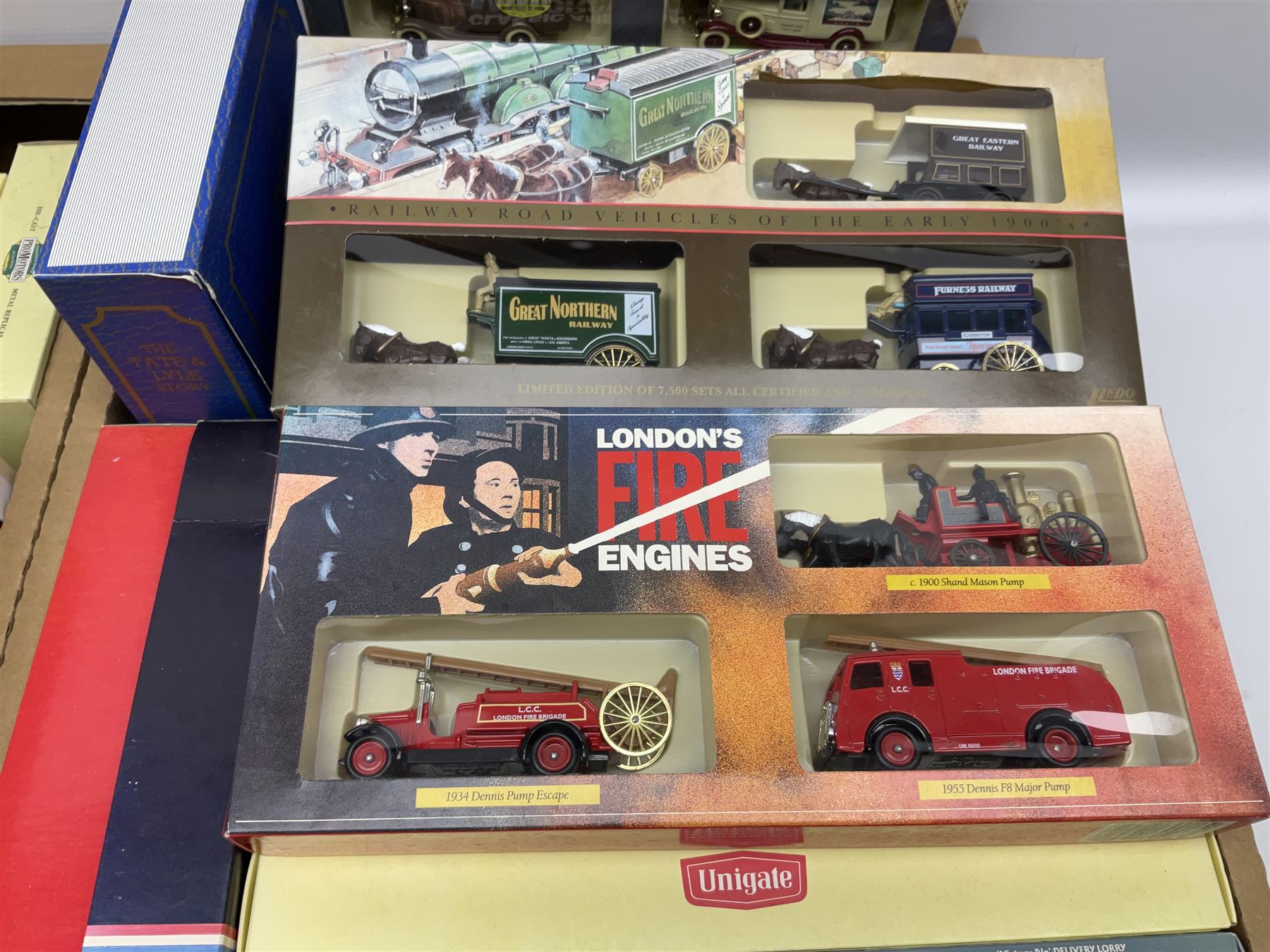 Large collection of die-cast sets including Qantas The Spirit of Austalia, North Yorkshire Moors Railway, Exclusive First Editions Volume 1 and other sets in two boxes (35)