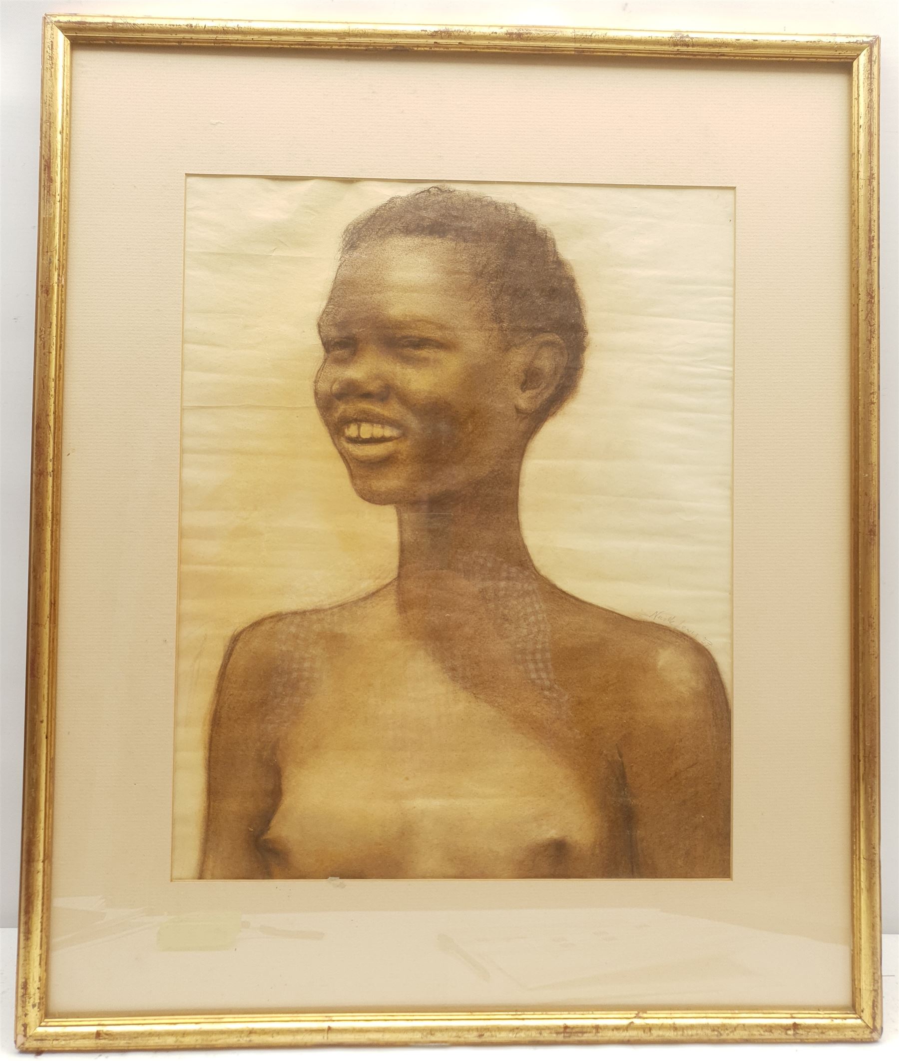 Alfred Neville Lewis (South African 1895-1972): Bust Portrait of a Nude Girl, watercolour and crayon signed and dated '57, 46cm x 37cm