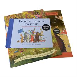 Julia Donaldson and Axel Scheffler books, comprising eleven first editions and four signed copies, including Jonty Gentoo double signed, together with two signed Julia Donaldson book plates and a signed newspaper cutting and one signed Axel Scheffler book plate