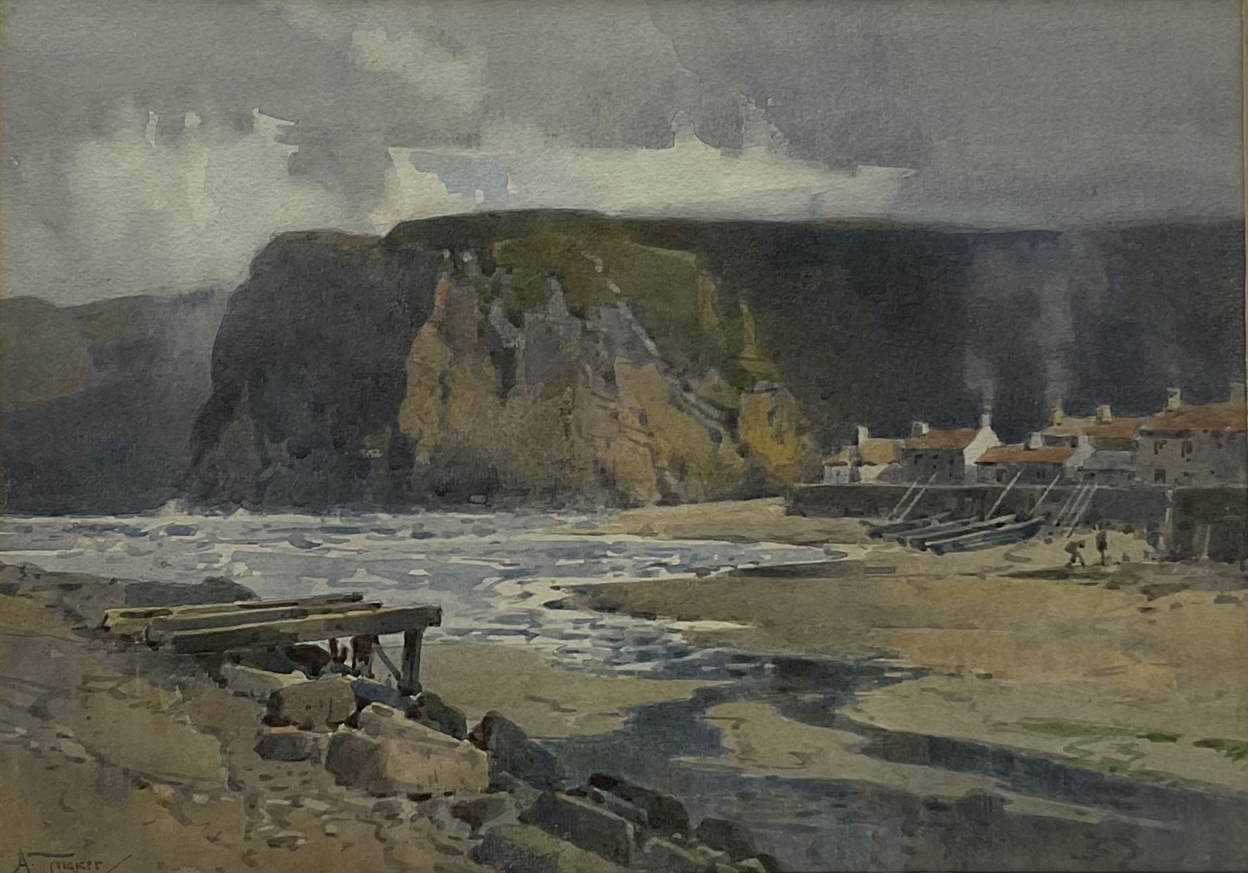 Arthur Tucker RBA (British 1864-1929): Staithes from Cowbar, watercolour signed 24cm x 35cm