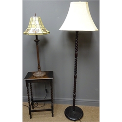  Tiffany style bronzed table lamp, the base having Dragonfly moulded decoration, H83cm and a barley twist standard lamp (2)  