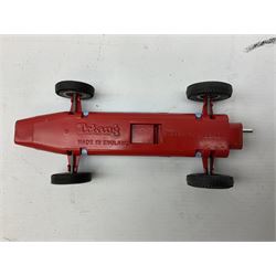 Various makers - Tri-ang Mini-Hi-Way Racing Car Series Le Mans No.9 racing car; Matchbox K-15 Merryweather Fire-Engine; Marx tin-plate Friction Helicopter; all boxed; and a Minic Motor Rally Adventure box containing a Jaguar Police car for spares or repair (4)