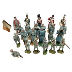 Ten various composition figures of French soldiers, possibly by Elastolin, H9cm; and eight lead figures of French soldiers; together with five modern metal figures of soldiers (23)