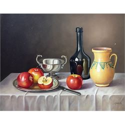Andreas Gombar (Hungarian 1946-): Still Life of Apples, oil on panel signed 39cm x 49cm 