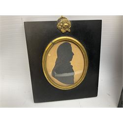 Three framed 19th century silhouettes with Hull ship owning connections - oval head and shoulder portrait of John Wilson of Melton Hill East Yorkshire who died on 6th January 1822 (reputedly a member of the Hull Wilson Shipping Line family) H8cm in papier mache frame; oval head and shoulder portrait of Mary Ann Kilvington in papier mache frame; and full length study of her brother John Thompson Kilvington in ebonised frame; all with manuscript biographical details verso (3)