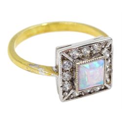 Silver-gilt opal square dress ring, stamped SIL 