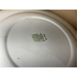 Shelley Maytime pattern sauce boat and saucer, Hornsea vases, blue and white Willow pattern dinner wares and a collection of other ceramics and glassware, in four boxes 